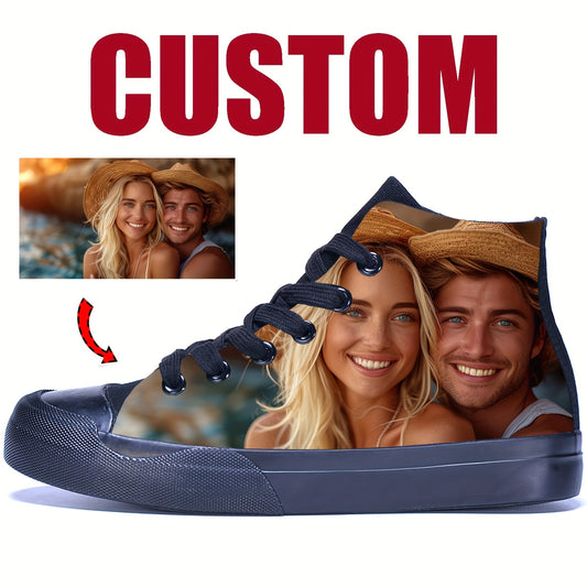 Men'S Customizable High-Top Canvas Sneakers - "Your Design" Print, Outdoor & Casual Lace-Up Athletic Shoes, Rubber Sole, Round Toe, Casual Athletic Shoes|Customizable Sneakers|Canvas Upper Sneakers