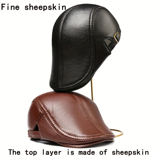 Gentleman'S Choice: Adjustable Sheepskin Duckbill Cap | British Designer Style | Sweat-Resistant & Breathable for Business or Outdoor Camping | Dual-Tone Options | Age-Reducing Design for Middle-Aged Men | Genuine Sheepskin |