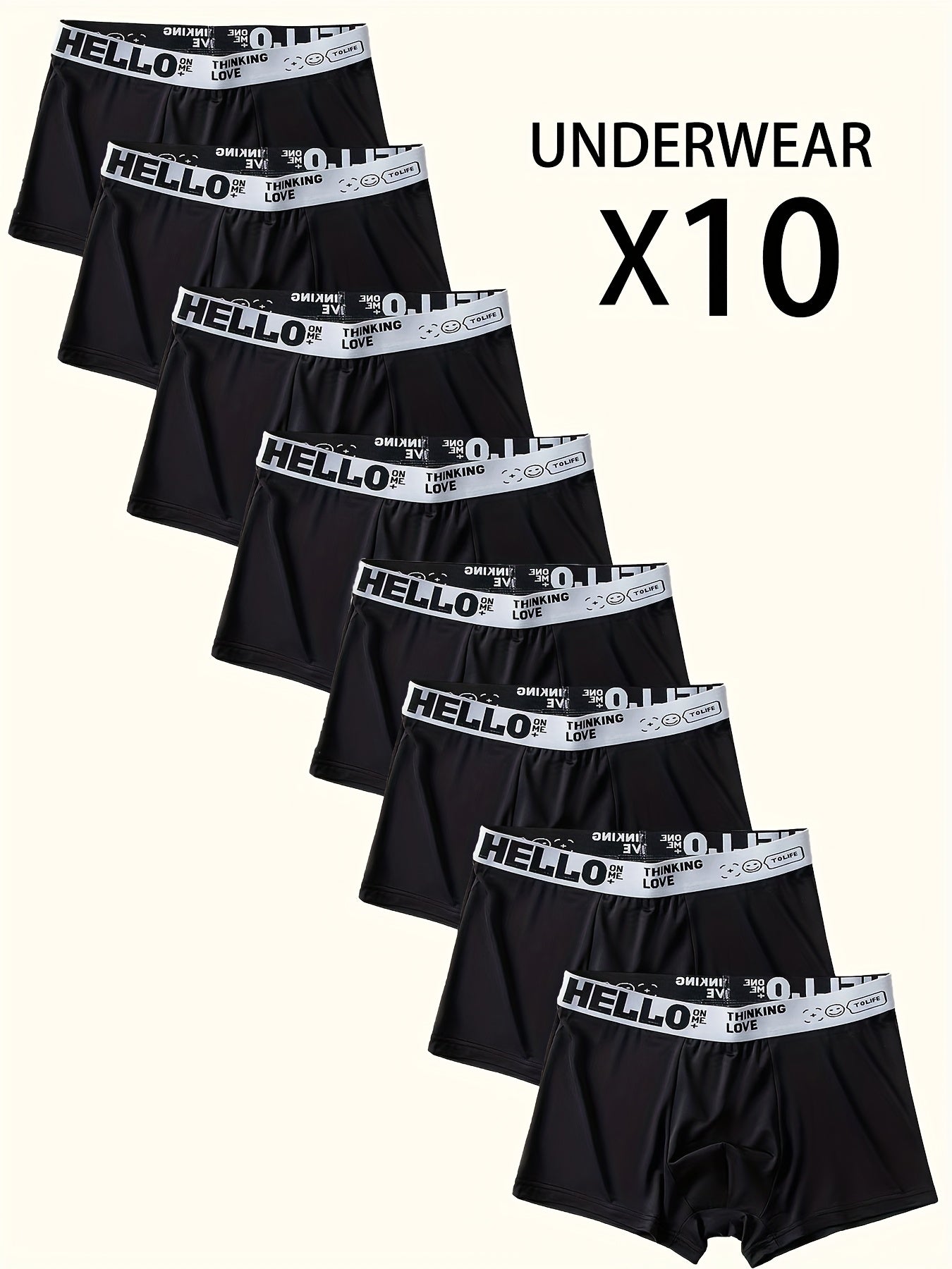 10pcs "Hello" Printed Men's Flat-Cut Underpants - Fashionable, Breathable, Comfortable Sports Underpants, High Elasticity, Quick-Drying Sports Underpants