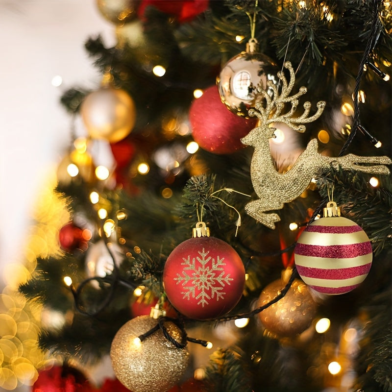 100pcs of 4cm Christmas ball tree decoration set, sparkling hand-painted snowflakes, circles, and dotted plastic holiday ornaments for tree decoration, wedding, Thanksgiving, Halloween, Valentine's Day, New Year decoration pa