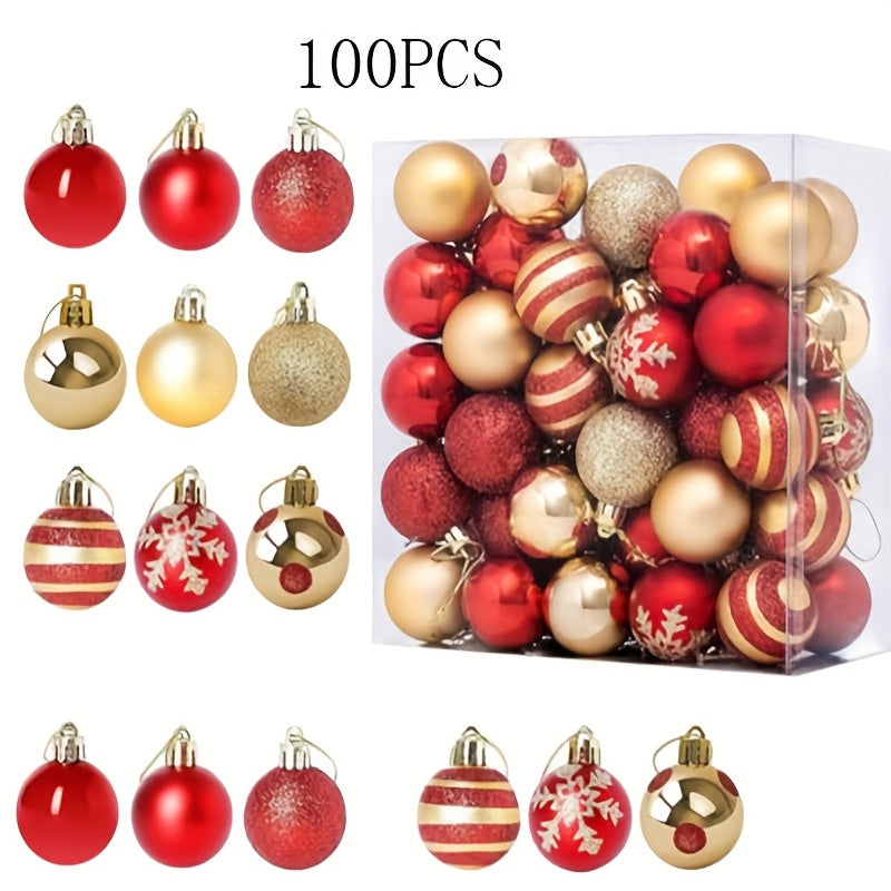 100pcs of 4cm Christmas ball tree decoration set, sparkling hand-painted snowflakes, circles, and dotted plastic holiday ornaments for tree decoration, wedding, Thanksgiving, Halloween, Valentine's Day, New Year decoration pa
