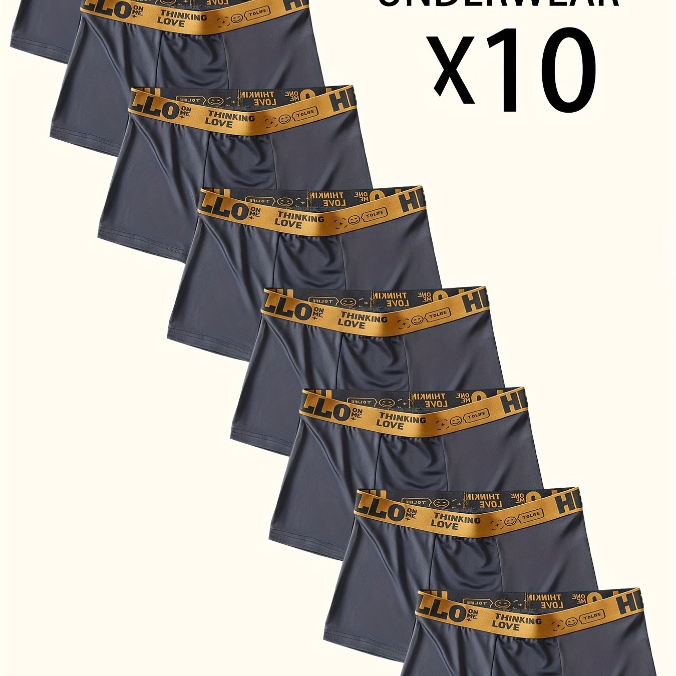 10pcs "Hello" Printed Men's Flat-Cut Underpants - Fashionable, Breathable, Comfortable Sports Underpants, High Elasticity, Quick-Drying Sports Underpants