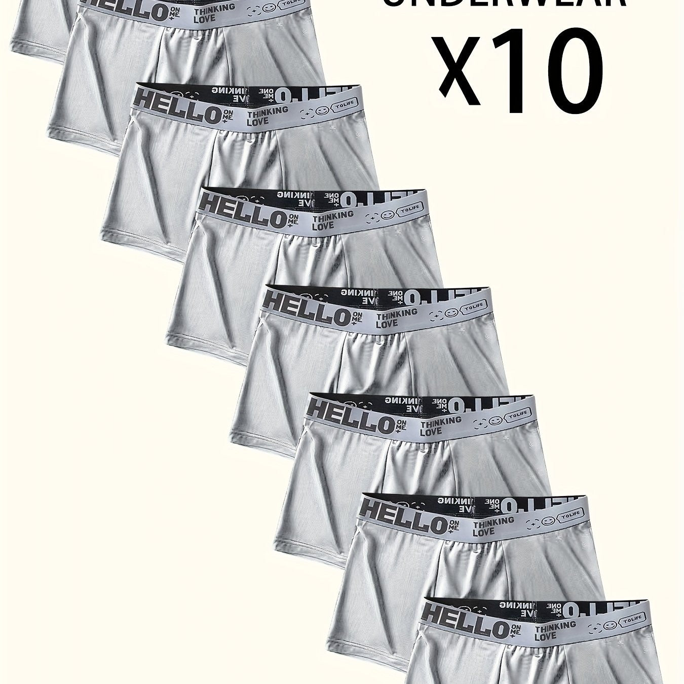 10pcs "Hello" Printed Men's Flat-Cut Underpants - Fashionable, Breathable, Comfortable Sports Underpants, High Elasticity, Quick-Drying Sports Underpants
