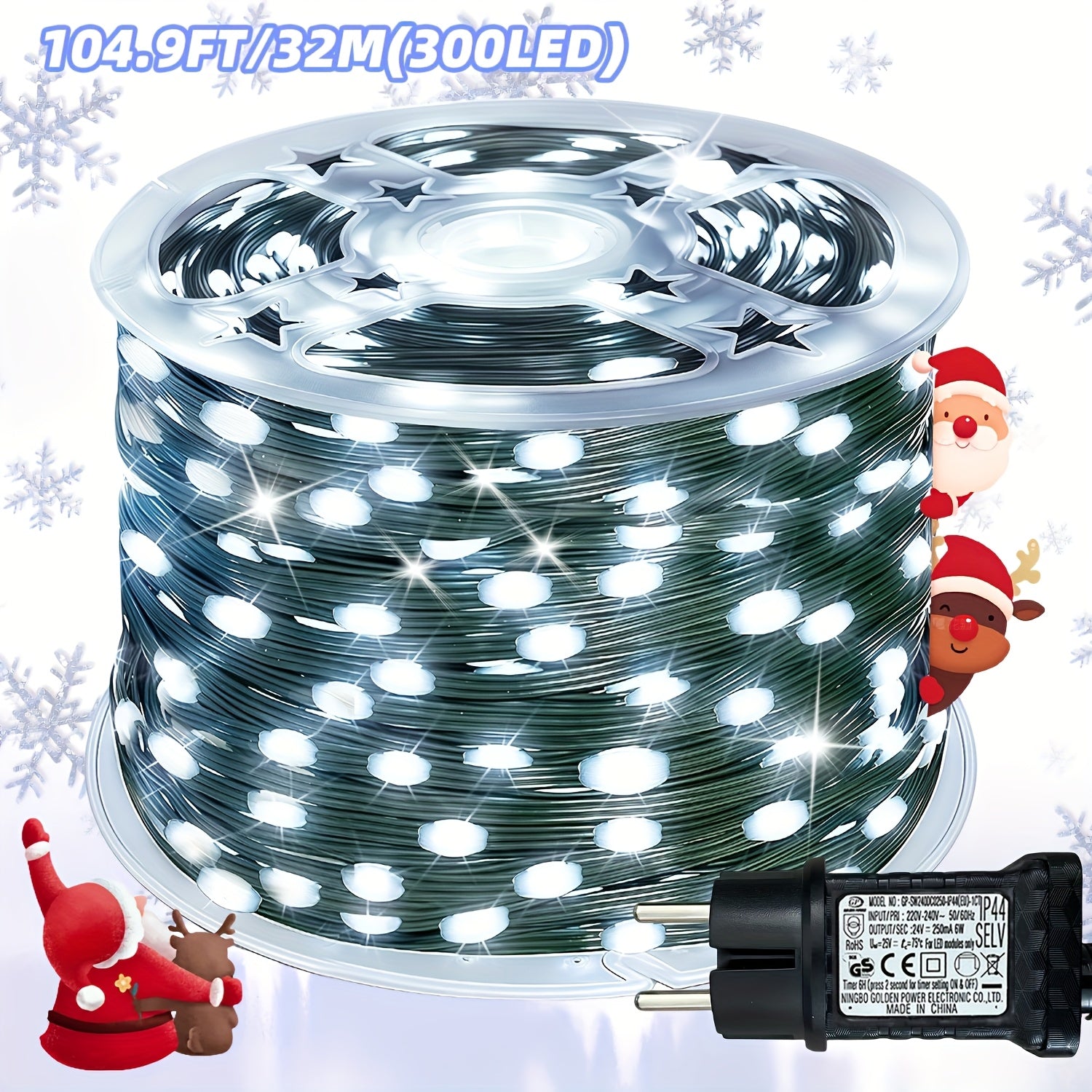1000/300 LED Christmas light string plug-in type, ultra long green flashing LED string light, PVC material, 12 flashing modes, built-in timing function, seasonal lighting fairy light string, suitable for courtyard, garden, pa
