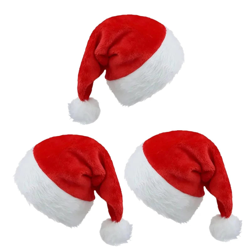 1/2/3Pcs Christmas Santa Hat Xmas Plush Holiday Red Hat For Adults And Kids Unisex 2025 New Year Festive Party Supplies Gifts