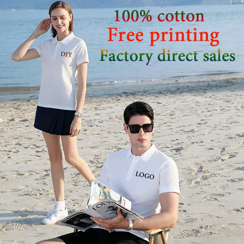 100% Cotton Work Clothes polo shirt custom pure cotton corporate culture short-sleeved T-shirt embroidery printing logo word