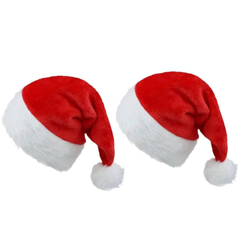 1/2/3Pcs Christmas Santa Hat Xmas Plush Holiday Red Hat For Adults And Kids Unisex 2025 New Year Festive Party Supplies Gifts