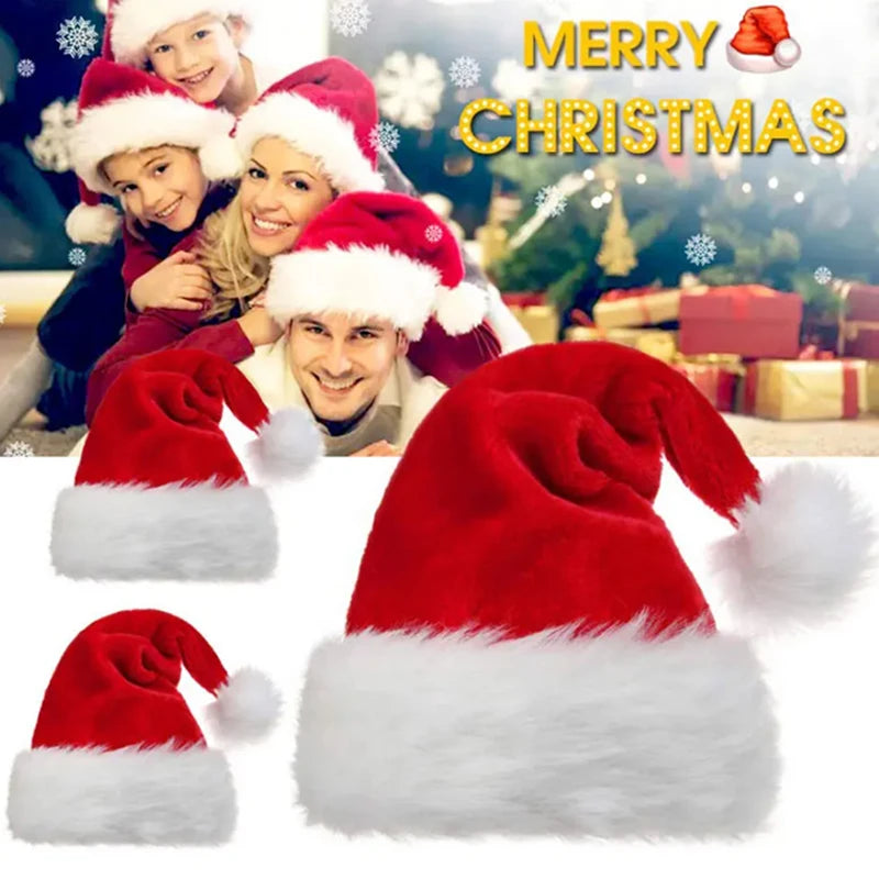1/2/3Pcs Christmas Santa Hat Xmas Plush Holiday Red Hat For Adults And Kids Unisex 2025 New Year Festive Party Supplies Gifts