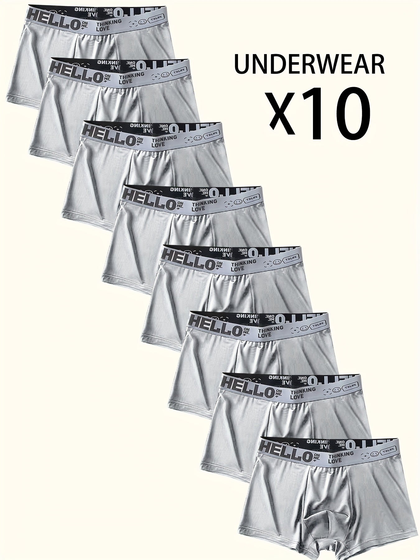 10pcs "Hello" Printed Men's Flat-Cut Underpants - Fashionable, Breathable, Comfortable Sports Underpants, High Elasticity, Quick-Drying Sports Underpants