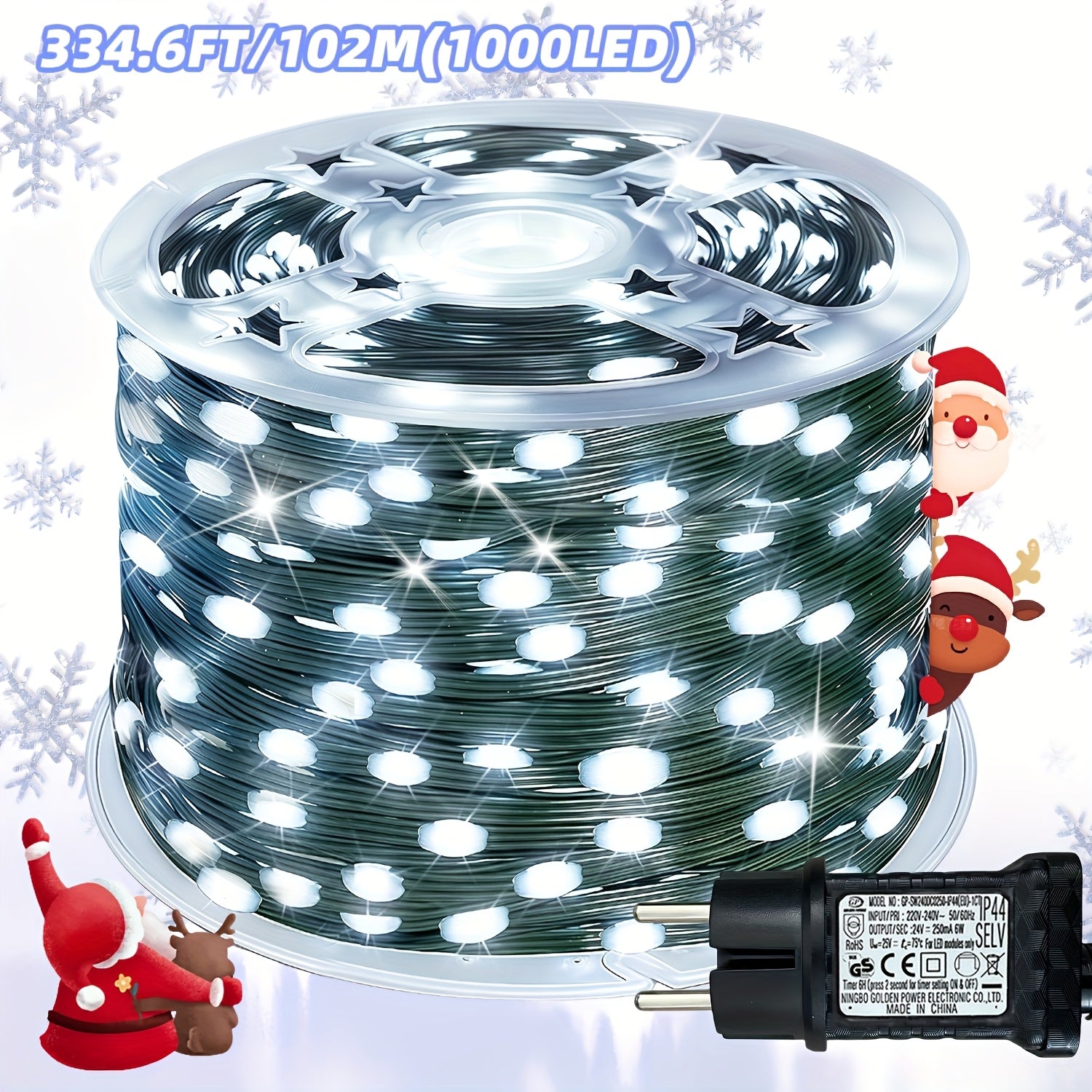 1000/300 LED Christmas light string plug-in type, ultra long green flashing LED string light, PVC material, 12 flashing modes, built-in timing function, seasonal lighting fairy light string, suitable for courtyard, garden, pa