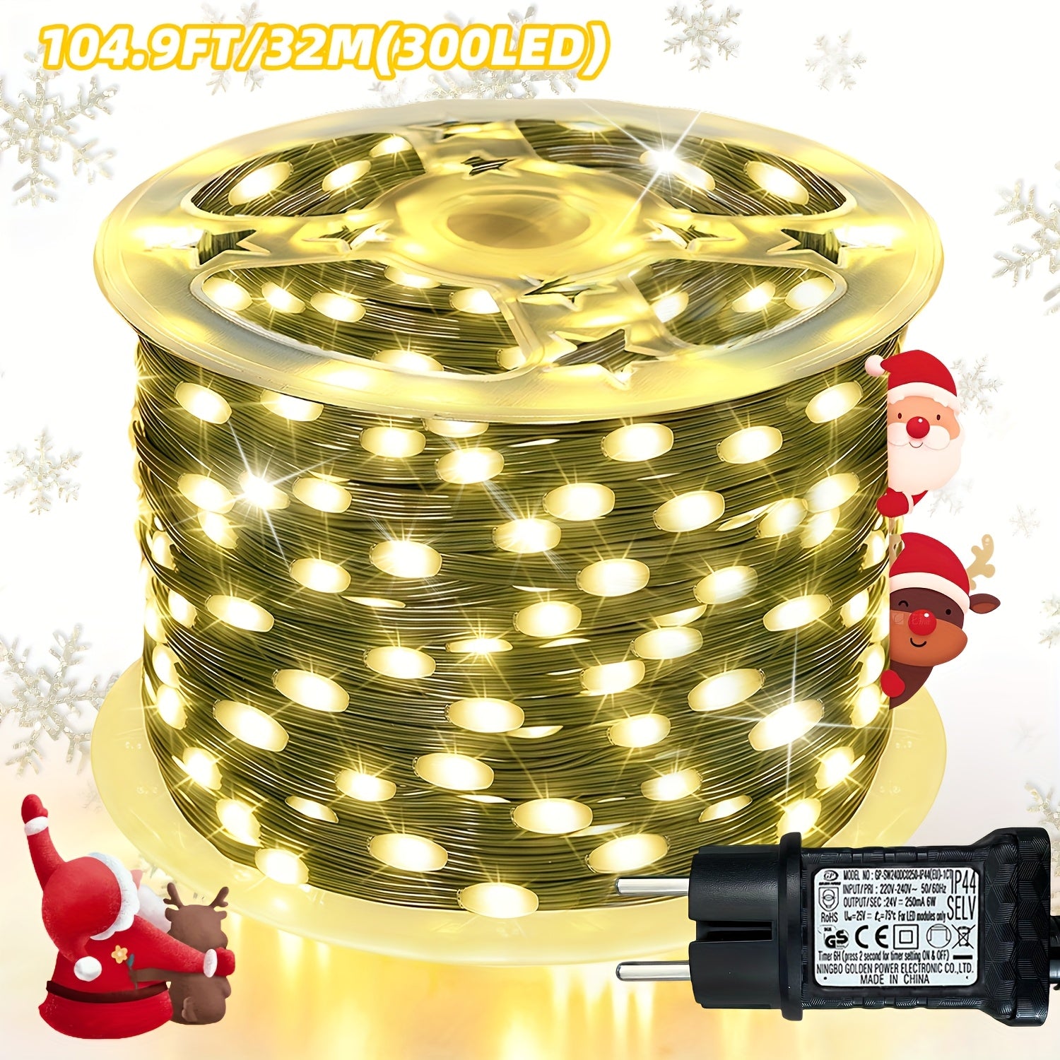 1000/300 LED Christmas light string plug-in type, ultra long green flashing LED string light, PVC material, 12 flashing modes, built-in timing function, seasonal lighting fairy light string, suitable for courtyard, garden, pa