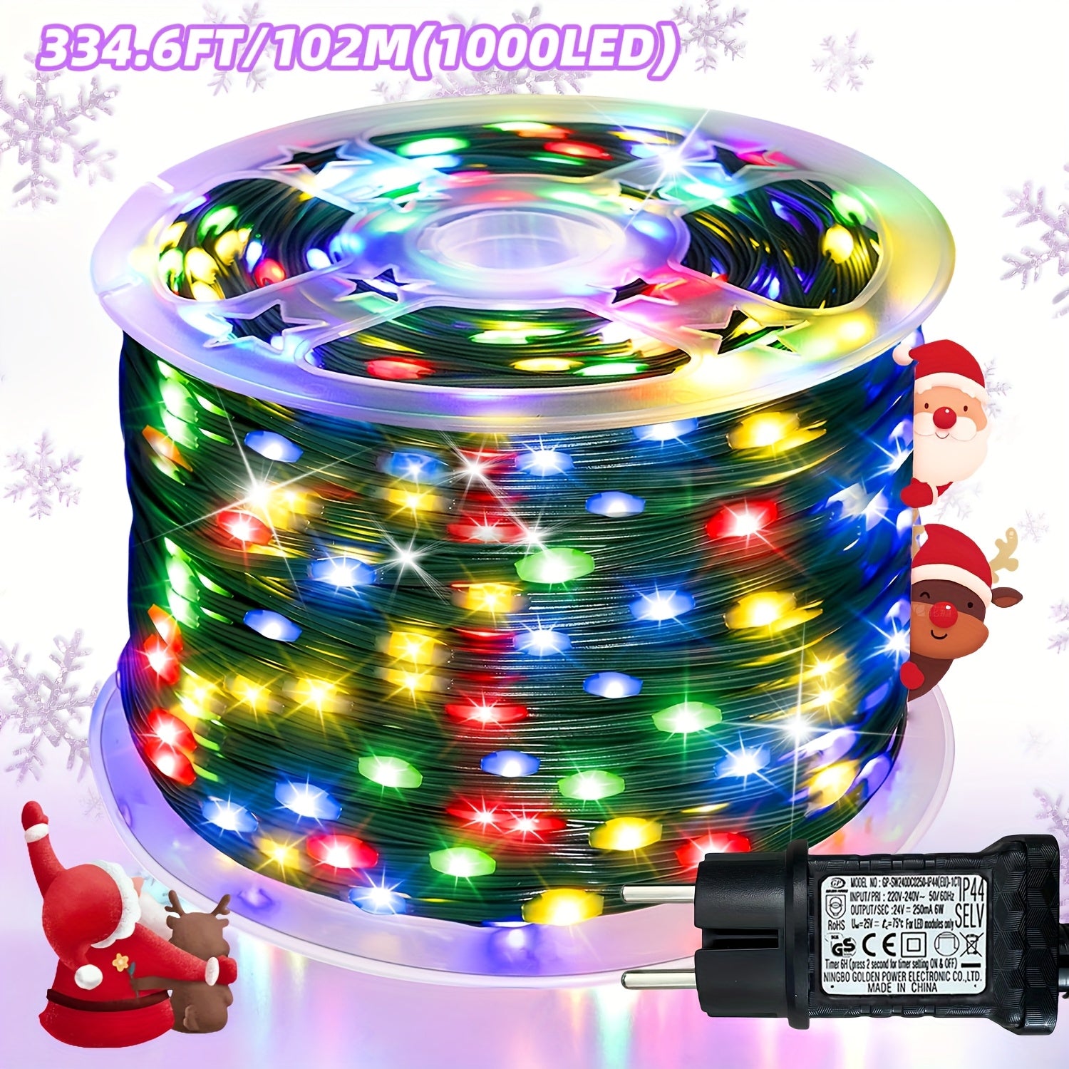1000/300 LED Christmas light string plug-in type, ultra long green flashing LED string light, PVC material, 12 flashing modes, built-in timing function, seasonal lighting fairy light string, suitable for courtyard, garden, pa